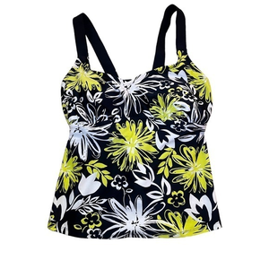 Merona‎ Floral Black White Yellow Thick Strap Tankini Bathing Suit Tank Top